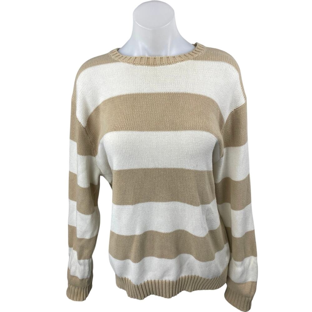 Brandy Melville Beige White Striped Colorblock Long Sleeve Sweater Top Size S